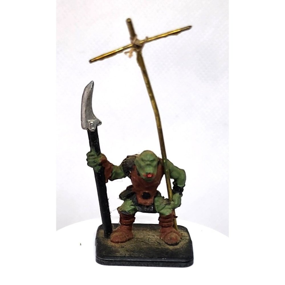 Vintage Ogre Stone Figurine Warrior Collectible Statue: Cross & Sword on Stone